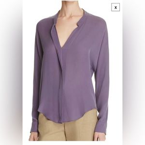 Vince Banded-Collar Concealed-Placket Silk Blouse